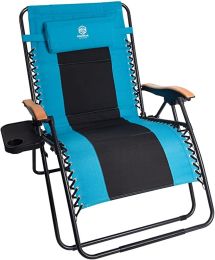 Outdoor Zero Gravity Chair Wood Armrest Padded Comfort Folding Patio Lounge Chair, Blue+Black (Color: Blue+Black)