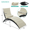 Patio Wicker Sun Lounger, PE Rattan Foldable Chaise Lounger with Removable Cushion and Bolster Pillow, Black Wicker and Beige Cushion (2 sets)