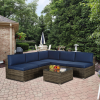 Outdoor Garden Patio Furniture 6-Piece Brown PE Rattan Wicker Sectional  Cushioned Sofa Sets