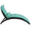 Patio Wicker Sun Lounger, PE Rattan Foldable Chaise Lounger with Removable Cushion and Bolster Pillow, Black Wicker and Beige Cushion (2 sets)