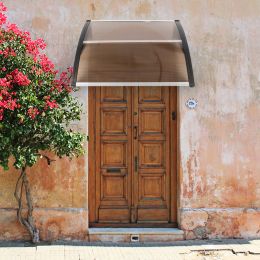 40"x40" Back Door Canopy Polycarbonate Window Door Awning Outdoor Patio Shelter (Color: BROWN)