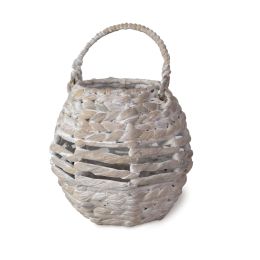 Wicker Candle Holder Lantern with Handle for Patio; Garden and Dining Party Home Decoration (Color: WH Whitewash)