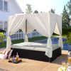 Outdoor Patio Wicker Sunbed Daybed with Cushions;  Adjustable Seats