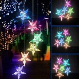 Wind Chime Solar Light Color Changing LED Solar Mobile Blue Star Wind Chime Solar Light Wind Mobile Portable Waterproof Outdoor Decorative Romantic Wi (Color: As pic)