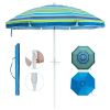 7ft Beach Umbrella with Sand Anchor;  Push Button Tilt and Carry Bag;  UV 50+ Protection Windproof Portable Patio Umbrella for Garden Beach Outdoor