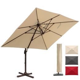 9 x 12 ft. Offset Cantilever Aluminum Rectangular Hanging Umbrella with 360Â° Rotation;  Cross Base & Umbrella Cover for Patio Lawn Garden Backyard & (Color: Beige)