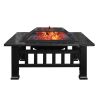 32in 3 in 1Multifunctional Fire Pit Table  Metal Square Patio Firepit Table BBQ Garden Stove with Spark Screen;  Cover;  Log Grate and Poker for Warmt