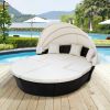 Outdoor rattan daybed sunbed with Retractable Canopy Wicker Furniture, Round Outdoor Sectional Sofa Set, black Wicker Furniture Clamshell Seating with