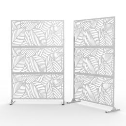 6.5 ft. H x 4 ft. W Patio Laser Cut Metal Privacy Screen, 24"*48"*3 panels (Color: White, Material: Galvanized steel)