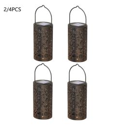 Backyard Patio Hanging Solar Metal Lamp Retro Money Hole Hollow Wind Light (Type: 4 PC, Light color: Solar Retro Lanterns)