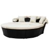 Outdoor rattan daybed sunbed with Retractable Canopy Wicker Furniture, Round Outdoor Sectional Sofa Set, black Wicker Furniture Clamshell Seating with