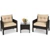 3 Piece Outdoor Rattan Conversation Set Patio Furniture Upholstered Sofa Chair