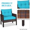 3 Piece Outdoor Rattan Conversation Set Patio Furniture Upholstered Sofa Chair