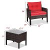 3 Piece Outdoor Rattan Conversation Set Patio Furniture Upholstered Sofa Chair