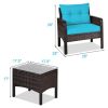 3 Piece Outdoor Rattan Conversation Set Patio Furniture Upholstered Sofa Chair