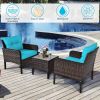 3 Piece Outdoor Rattan Conversation Set Patio Furniture Upholstered Sofa Chair