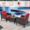 3 Piece Outdoor Rattan Conversation Set Patio Furniture Upholstered Sofa Chair