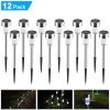 12 Pcs LED Stainless Steel Outdoor Garden Solar Lights for Pathway Walkway Patio Yard Lawn Cool White XH