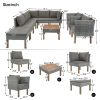 9-Piece Outdoor Patio Garden Wicker Sofa Set, Gray PE Rattan Sofa Set, with Wood Legs, Acacia Wood Tabletop, Armrest Chairs with Beige Cushions