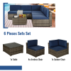 Outdoor Garden Patio Furniture 6-Piece Brown PE Rattan Wicker Sectional  Cushioned Sofa Sets