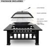 32in 3 in 1Multifunctional Fire Pit Table  Metal Square Patio Firepit Table BBQ Garden Stove with Spark Screen;  Cover;  Log Grate and Poker for Warmt