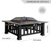 32in 3 in 1Multifunctional Fire Pit Table  Metal Square Patio Firepit Table BBQ Garden Stove with Spark Screen;  Cover;  Log Grate and Poker for Warmt