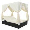 Outdoor Patio Wicker Sunbed Daybed with Cushions;  Adjustable Seats