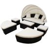 Outdoor rattan daybed sunbed with Retractable Canopy Wicker Furniture, Round Outdoor Sectional Sofa Set, black Wicker Furniture Clamshell Seating with