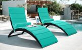 Patio Wicker Sun Lounger, PE Rattan Foldable Chaise Lounger with Removable Cushion and Bolster Pillow, Black Wicker and Beige Cushion (2 sets)