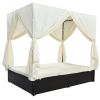 Outdoor Patio Wicker Sunbed Daybed with Cushions;  Adjustable Seats