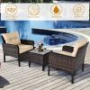 3 Piece Outdoor Rattan Conversation Set Patio Furniture Upholstered Sofa Chair