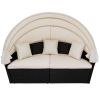 Outdoor rattan daybed sunbed with Retractable Canopy Wicker Furniture, Round Outdoor Sectional Sofa Set, black Wicker Furniture Clamshell Seating with