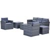 6-piece All-Weather Wicker PE rattan Patio Outdoor Dining Conversation Sectional Set with coffee table, wicker sofas, ottomans, removable cushions