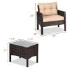 3 Piece Outdoor Rattan Conversation Set Patio Furniture Upholstered Sofa Chair