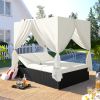 Outdoor Patio Wicker Sunbed Daybed with Cushions;  Adjustable Seats