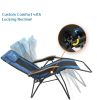 Outdoor Zero Gravity Chair Wood Armrest Padded Comfort Folding Patio Lounge Chair, Blue+Black