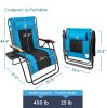 Outdoor Zero Gravity Chair Wood Armrest Padded Comfort Folding Patio Lounge Chair, Blue+Black