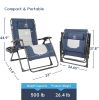 Outdoor Zero Gravity Chair Wood Armrest Padded Comfort Folding Patio Lounge Chair, Blue+Black