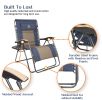 Outdoor Zero Gravity Chair Wood Armrest Padded Comfort Folding Patio Lounge Chair, Blue+Black