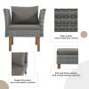 9-Piece Outdoor Patio Garden Wicker Sofa Set, Gray PE Rattan Sofa Set, with Wood Legs, Acacia Wood Tabletop, Armrest Chairs with Beige Cushions