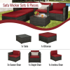 Outdoor Garden Patio Furniture 6-Piece Brown PE Rattan Wicker Sectional  Cushioned Sofa Sets