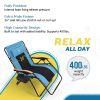 Outdoor Zero Gravity Chair Wood Armrest Padded Comfort Folding Patio Lounge Chair, Blue+Black