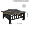 32in 3 in 1Multifunctional Fire Pit Table  Metal Square Patio Firepit Table BBQ Garden Stove with Spark Screen;  Cover;  Log Grate and Poker for Warmt