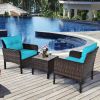 3 Piece Outdoor Rattan Conversation Set Patio Furniture Upholstered Sofa Chair