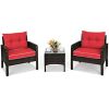 3 Piece Outdoor Rattan Conversation Set Patio Furniture Upholstered Sofa Chair