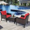 3 Piece Outdoor Rattan Conversation Set Patio Furniture Upholstered Sofa Chair