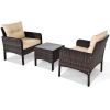 3 Piece Outdoor Rattan Conversation Set Patio Furniture Upholstered Sofa Chair