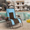 Outdoor Zero Gravity Chair Wood Armrest Padded Comfort Folding Patio Lounge Chair, Blue+Black