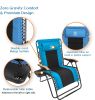 Outdoor Zero Gravity Chair Wood Armrest Padded Comfort Folding Patio Lounge Chair, Blue+Black